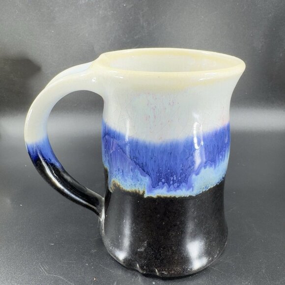 Vintage 1999 Hand Made Pottery Coffee Mug Cup Drip Glaze Large Handle Cup Signed - Picture 10 of 12